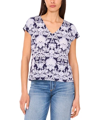 Sam & Jess Petite Printed V-Neck Cap-Sleeve Tee