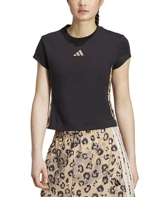 adidas Women's Leopard-Print Trim Slim-Fit T-Shirt