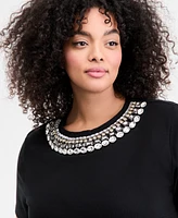 I.n.c. International Concepts Plus Embellished-Neck Cotton Top, Exclusively at Macy's