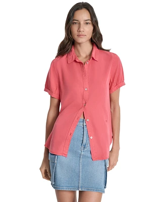 Dkny Jeans Women's Rolled-Sleeve Button-Up Shirt