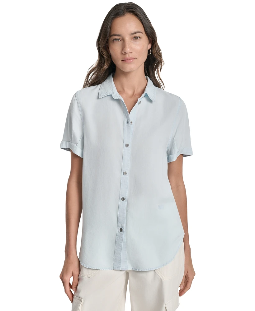 Dkny Jeans Women's Rolled-Sleeve Button-Up Shirt