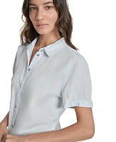 Dkny Jeans Women's Rolled-Sleeve Button-Up Shirt