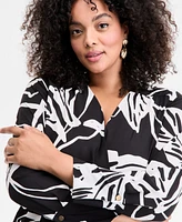 I.n.c. International Concepts Plus Printed Surplice-Neck Top, Exclusively at Macy's