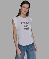 Karl Lagerfeld Paris Petite C'est La Vie Studded Top
