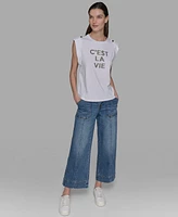 Karl Lagerfeld Paris Petite C'est La Vie Studded Top