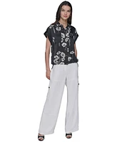 Karl Lagerfeld Paris Women's Printed Elastic-Hem Shirt