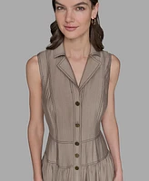 Karl Lagerfeld Paris Petite Notched Collar Sleeveless Midi Shirtdress