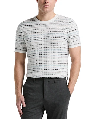 Perry Ellis Men's Jacquard Multicolor Short Sleeve Geometric Print Sweater
