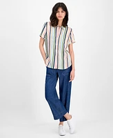 Nautica Jeans Women's Striped Short-Sleeve Camp Shirt