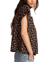 Lucky Brand Floral Short Sleeve Peasant Top