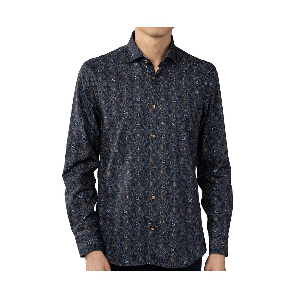 Luchiano Visconti Men's Navy Paisley jacquard Shirt