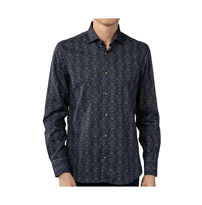 Luchiano Visconti Men's Navy Paisley jacquard Shirt