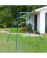 Outdoor Kids Swing Set with Heavy-Duty Metal A-Frame and Ground Stakes