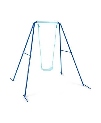 Outdoor Kids Swing Set with Heavy-Duty Metal A-Frame and Ground Stakes