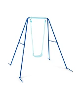 Outdoor Kids Swing Set with Heavy-Duty Metal A-Frame and Ground Stakes