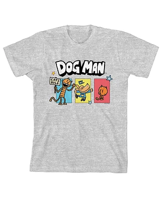 Dog Man Boys Petey the Cat & Lil' Youth Heather Gray Short Sleeve Tee-xl