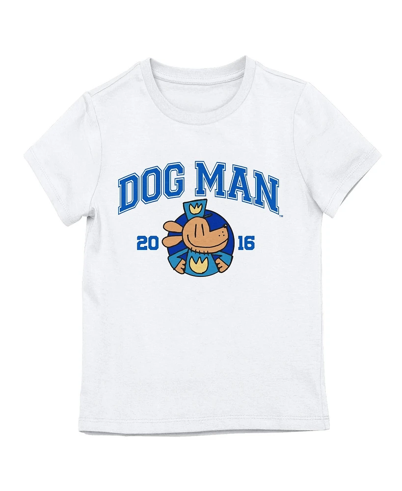 Dog Man Girls Varsity Style Logo Youth White Short Sleeve Tee - Xl