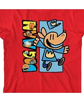 Dog Man Boys Characters Inside Logo Youth Red Crew Neck Short Sleeve T-shirt -Xl