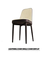 Modern Dining Chair with Pu Leather and Black Legs, Set of 4 (Beige and Black)