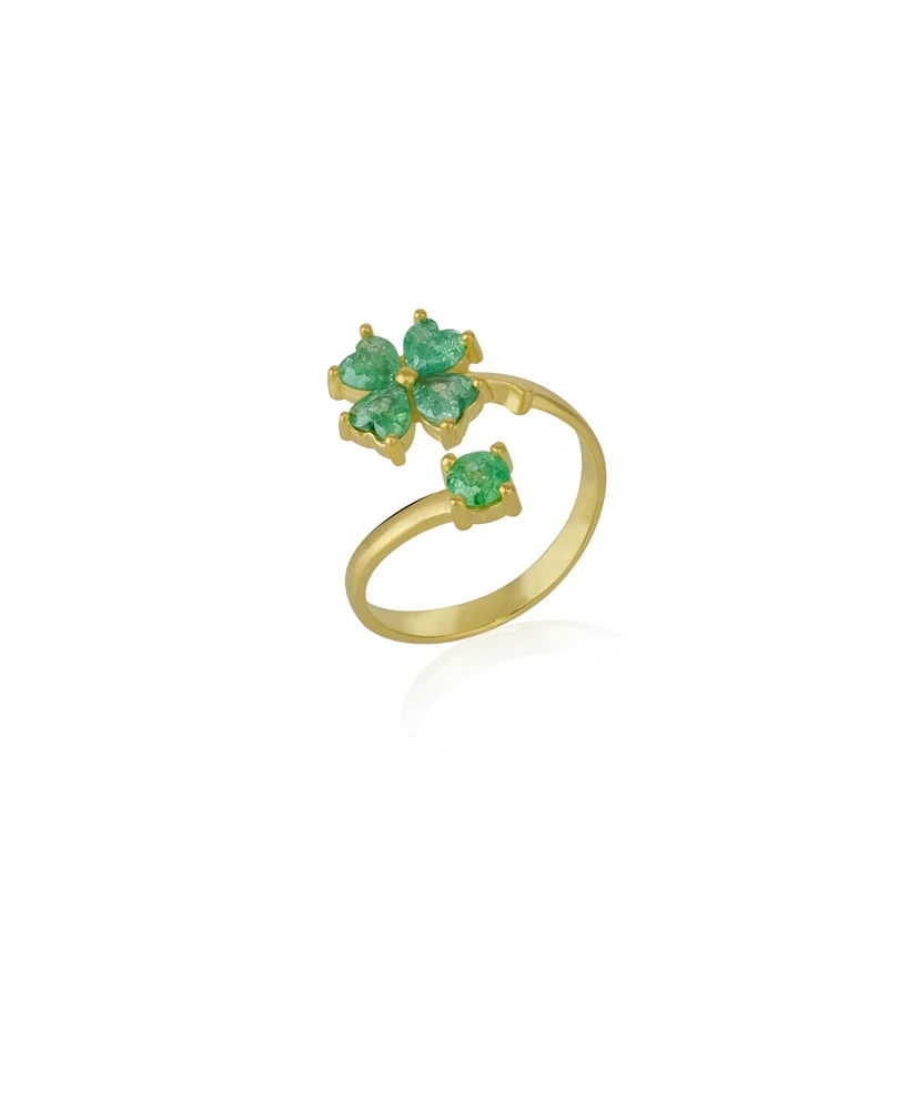 Spero London Green Four Leaves Clover Luck Ring Sterling Silver