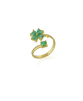 Spero London Green Four Leaves Clover Luck Ring Sterling Silver