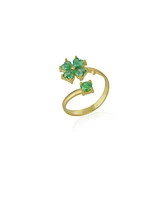 Spero London Green Four Leaves Clover Luck Ring Sterling Silver