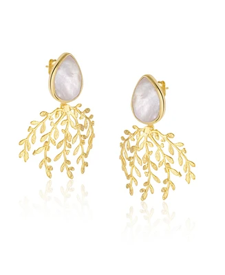 Spero London Mother Of Pearl Olive Branch Sterling Silver Earring