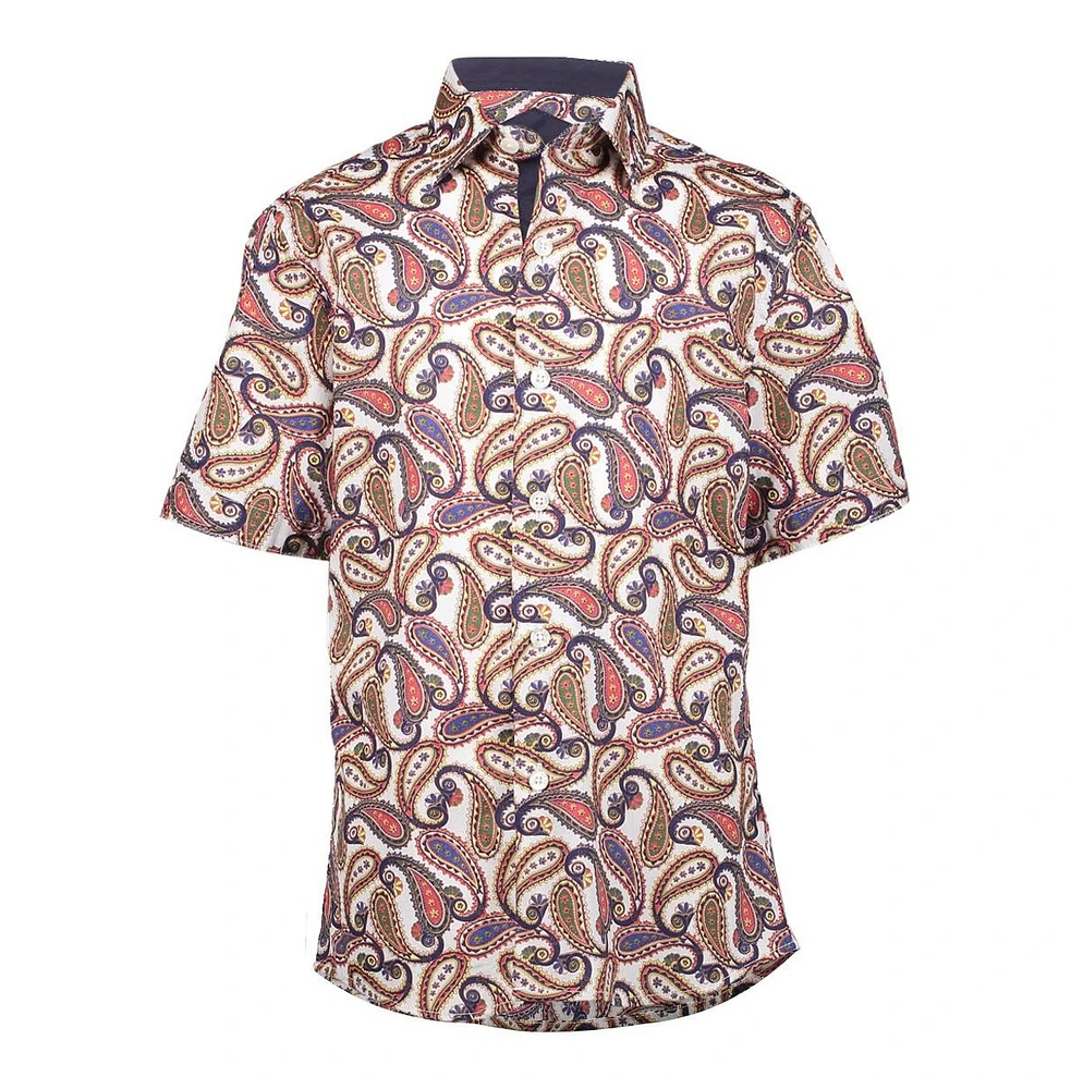 Elie Balleh Big Boys Royal Paisley Button-Down Slim Fit Short Sleeve Shirt