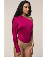 Jluxlabel Women's One Shoulder Shirred Bodysuit