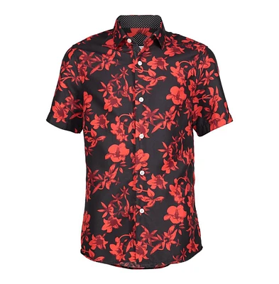 Elie Balleh Big Boys Black Floral Slim Fit Shirt