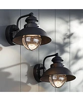 Fordham Industrial Outdoor Wall Light Fixtures Set of 2 Black Metal Gooseneck Arm Led 8" Seedy Glass for Exterior Barn Deck House Porch Yard Pati