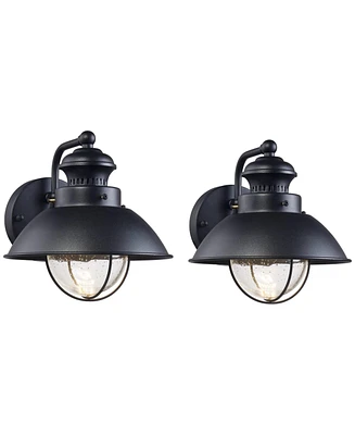 Fordham Industrial Outdoor Wall Light Fixtures Set of 2 Black Metal Gooseneck Arm Led 8" Seedy Glass for Exterior Barn Deck House Porch Yard Pati