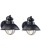 Fordham Industrial Outdoor Wall Light Fixtures Set of 2 Black Metal Gooseneck Arm Led 8" Seedy Glass for Exterior Barn Deck House Porch Yard Pati