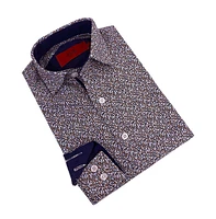 Elie Balleh Little Boys Navy Printed Short Sleeve Slim Fit Shirt