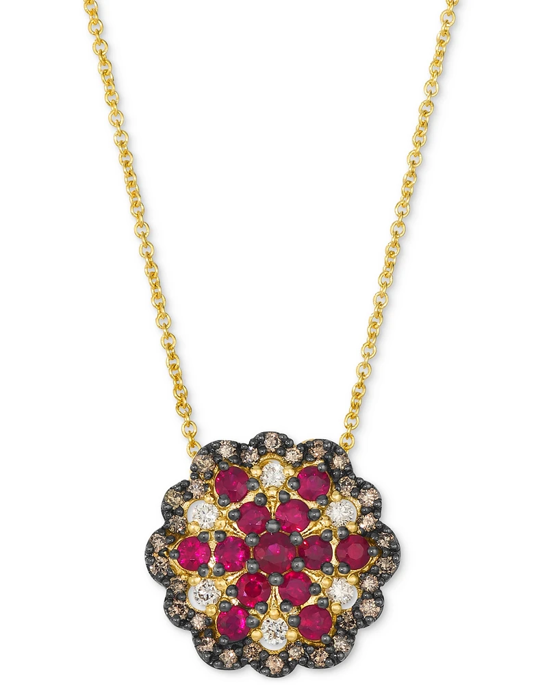 Le Vian Passion Ruby (1/2 ct. t.w.) & Diamond (1/2 ct. t.w.) Flower Cluster Adjustable 20" Pendant Necklace in 14k Gold
