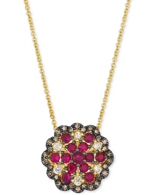 Le Vian Passion Ruby (1/2 ct. t.w.) & Diamond (1/2 ct. t.w.) Flower Cluster Adjustable 20" Pendant Necklace in 14k Gold
