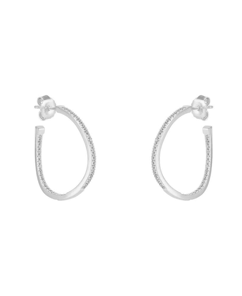 Spero London Sterling Silver Large Wavy Stud Hoop Earring With Interior Gemstones