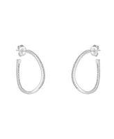 Spero London Sterling Silver Large Wavy Stud Hoop Earring With Interior Gemstones