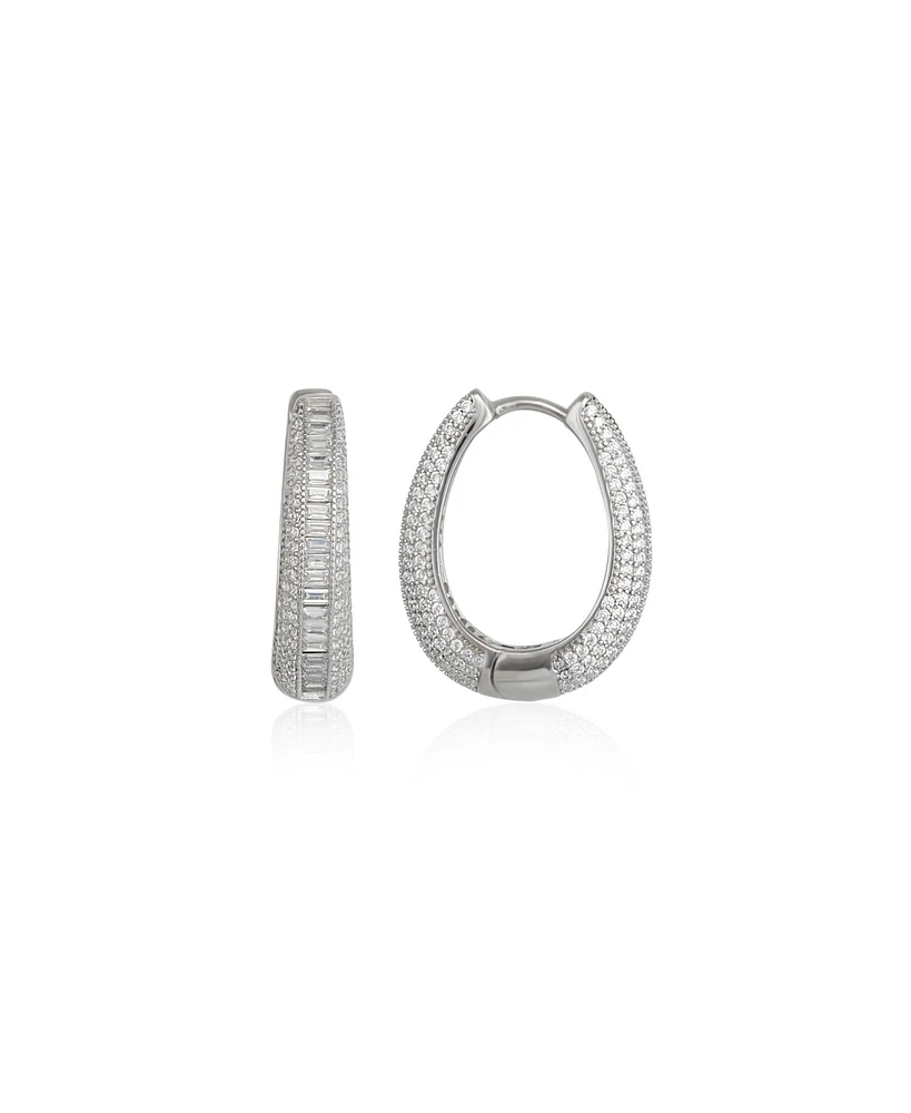 Spero London Elliptical Oval Chunky Hoop Sterling Silver Zirconia Earring