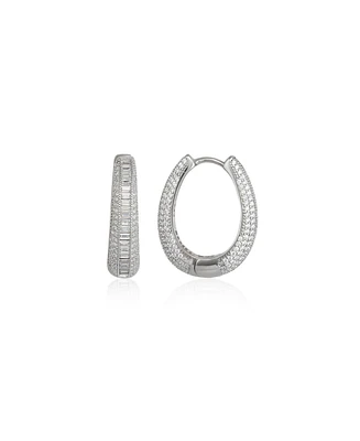 Spero London Elliptical Oval Chunky Hoop Sterling Silver Zirconia Earring