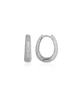 Spero London Elliptical Oval Chunky Hoop Sterling Silver Zirconia Earring