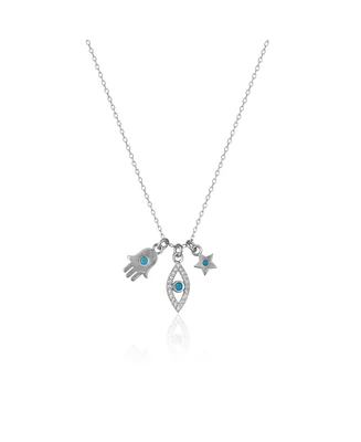 Spero London Hamsa Evil Eye Star Turquoise Sterling Silver Necklace
