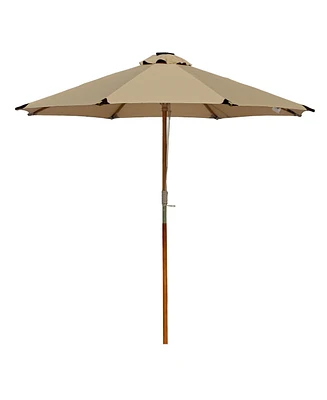 LAGarden Boho 32 Led 9Ft Wood Market Patio Umbrella with Solar Lights for Bar Hotel Resort Alfresco Dining Rooftop Restauran Mocha
