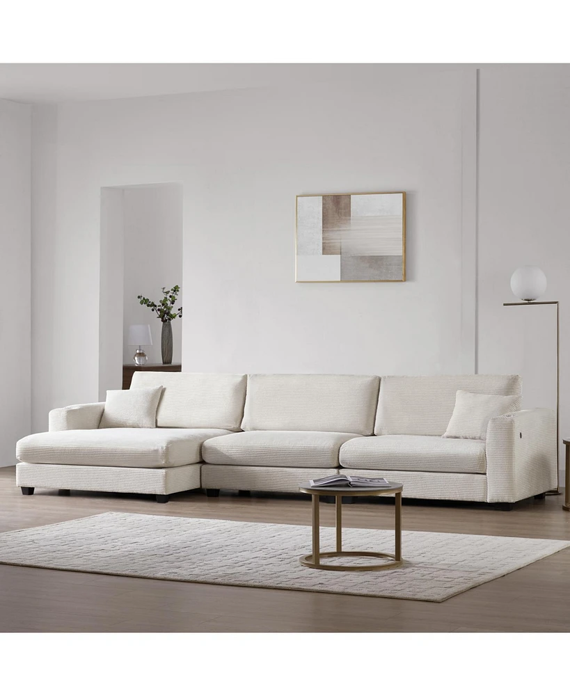 Oversized Corduroy Sectional Sofa with Usb Charging & Cup Holders