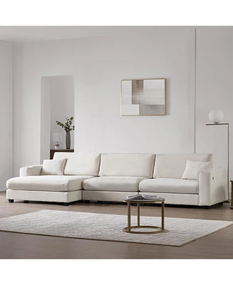 Oversized Corduroy Sectional Sofa with Usb Charging & Cup Holders