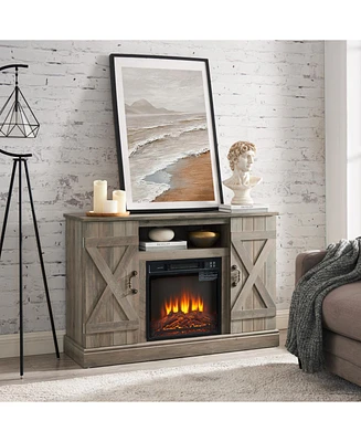 American retro Farmhouse Classic Media Tv Stand Antique Entertainment Console with 18" Electric Fireplace Insert for Tv up to 50" with Open and Closed