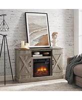 American retro Farmhouse Classic Media Tv Stand Antique Entertainment Console with 18" Electric Fireplace Insert for Tv up to 50" with Open and Closed