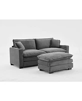 L Shape Corduroy Sofa w/ Usb, Cup Holder & Footstool - Gray