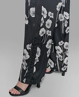 Karl Lagerfeld Paris Petite Floral Print Wide-Leg Pants