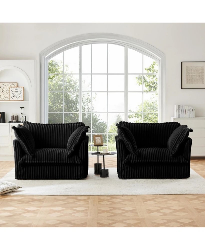 Black Corduroy Armchair Set with Pillows